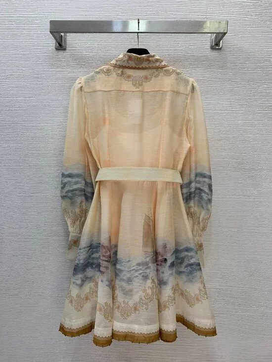 Agua by Agua Bendita Cream Seascape & Floral Embroidered Belted Mini Dress - Picture 3 of 10